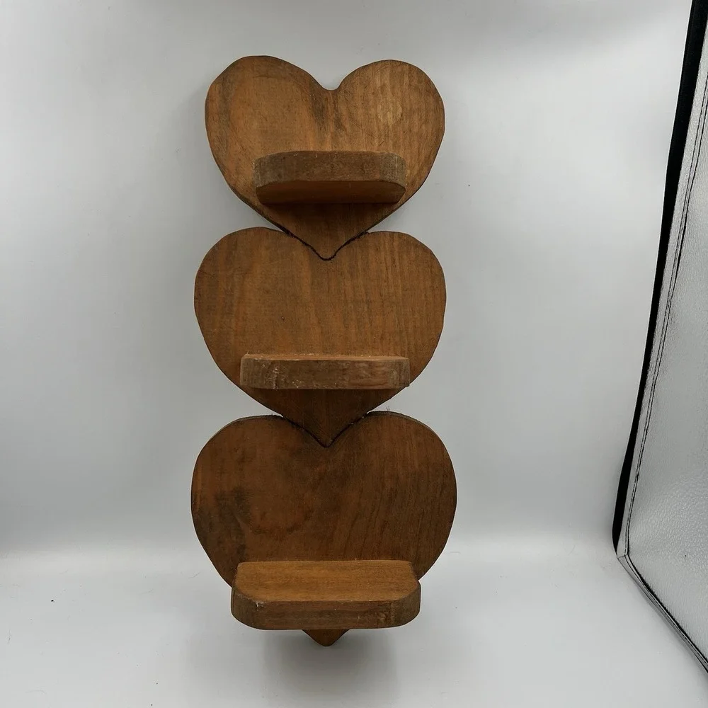 Vintage 3 Tier Wooden Handmade Heart Shaped Wall Shelf  Cottagecore Granny